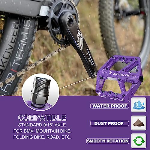 BUCKLOS Mountain Bike Pedals MTB Pedals Flat, Bicycle Road Bike Adult Large Platform Pedal with Non-Slip Grips for Gravel/Ebike/Hybrid Bikes/Beach Cruiser(9/16 Nylon Purple) - Image 4