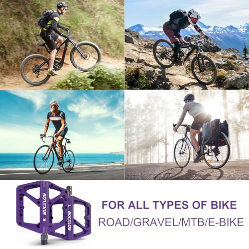 BUCKLOS Mountain Bike Pedals MTB Pedals Flat, Bicycle Road Bike Adult Large Platform Pedal with Non-Slip Grips for Gravel/Ebike/Hybrid Bikes/Beach Cruiser(9/16 Nylon Purple) - Image 5