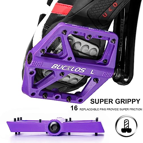 BUCKLOS Mountain Bike Pedals MTB Pedals Flat, Bicycle Road Bike Adult Large Platform Pedal with Non-Slip Grips for Gravel/Ebike/Hybrid Bikes/Beach Cruiser(9/16 Nylon Purple) - Image 3