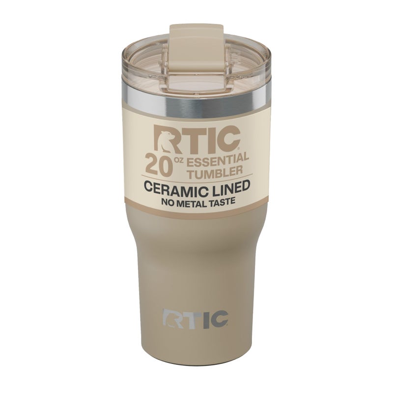 RTIC 20oz Essential Tumbler with Lid, Ceramic Lined, Insulated, Stainless Steel, Metal, Double Wall Vacuum-Insulation, Travel Cup for Iced Coffee, Tea, Hot and Cold Drink, Beach - Image 1