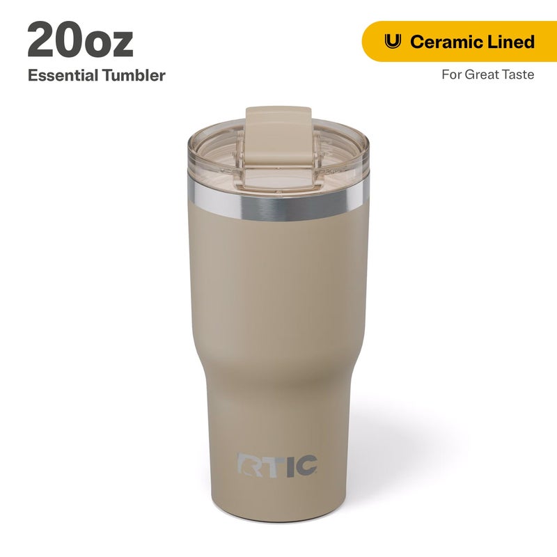 RTIC 20oz Essential Tumbler with Lid, Ceramic Lined, Insulated, Stainless Steel, Metal, Double Wall Vacuum-Insulation, Travel Cup for Iced Coffee, Tea, Hot and Cold Drink, Beach - Image 2