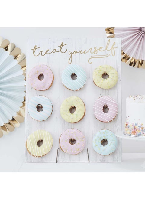 Gold Foiled Treat Yourself Donut Wall Party Display Fits 9 Doughnuts White