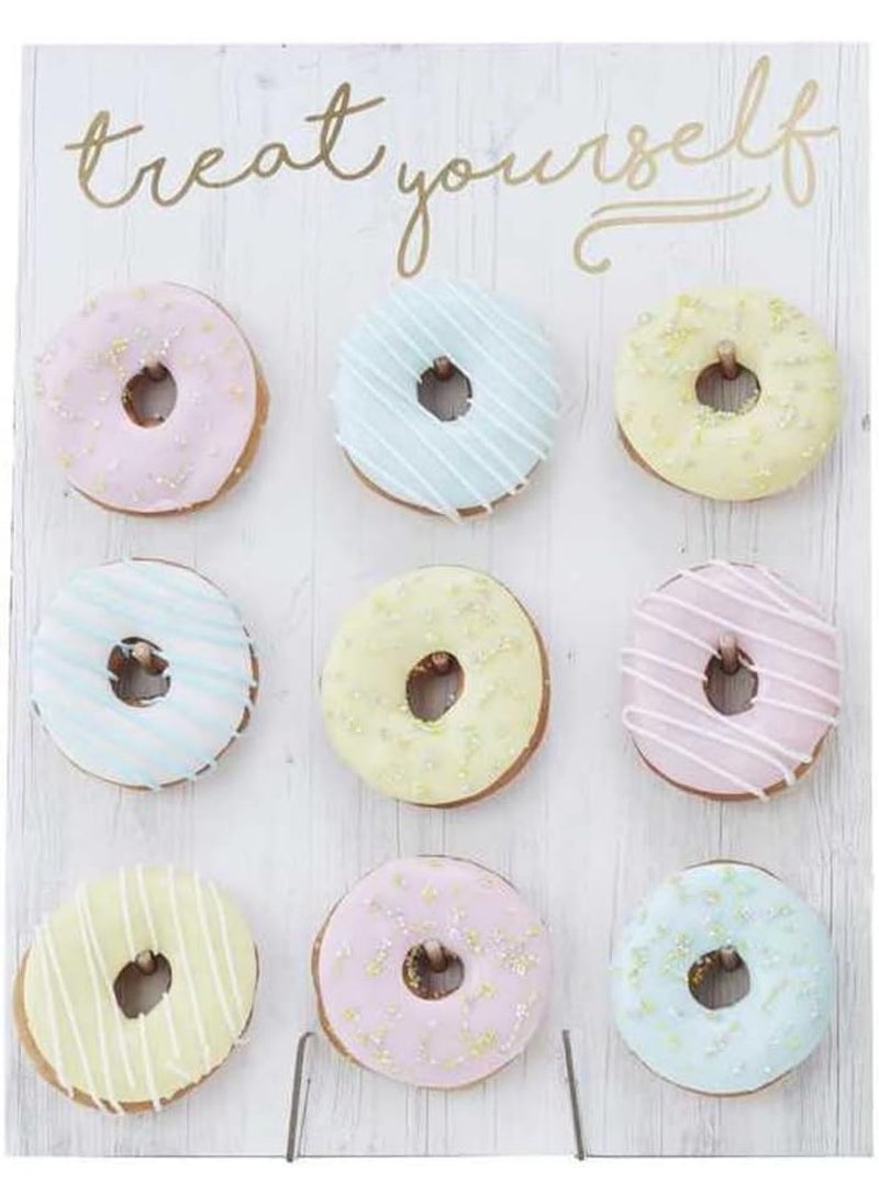 Gold Foiled Treat Yourself Donut Wall Party Display Fits 9 Doughnuts White