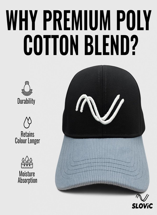 SLOVIC Men Cotton Cap Stylish | Cap with Adjutsable Straps | Summer Caps & All Sports - Cricket, Football | Comfortable Fit Baseball Caps & | Free Size | Black - Image 5
