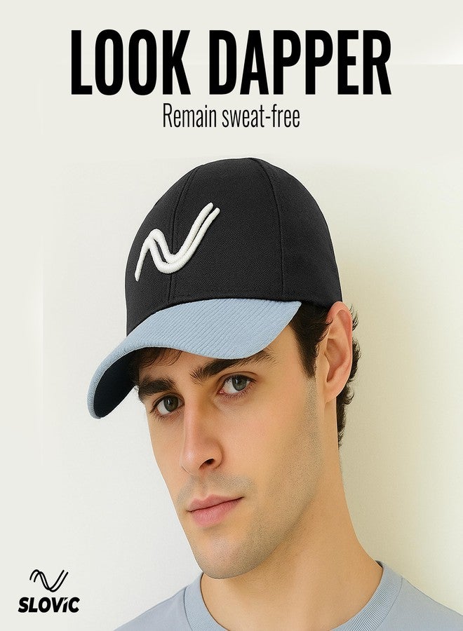 SLOVIC Men Cotton Cap Stylish | Cap with Adjutsable Straps | Summer Caps & All Sports - Cricket, Football | Comfortable Fit Baseball Caps & | Free Size | Black - Image 4