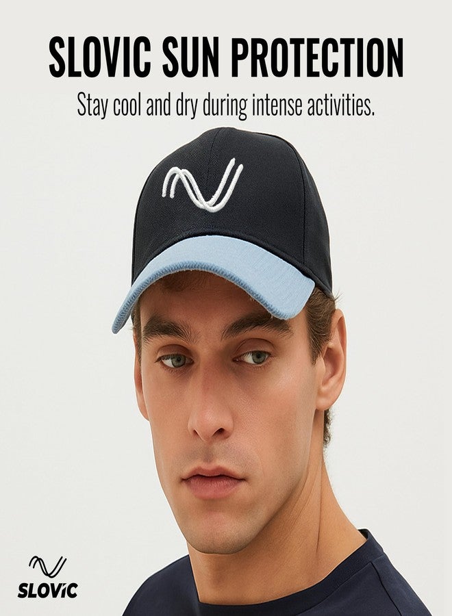 SLOVIC Men Cotton Cap Stylish | Cap with Adjutsable Straps | Summer Caps & All Sports - Cricket, Football | Comfortable Fit Baseball Caps & | Free Size | Black - Image 2