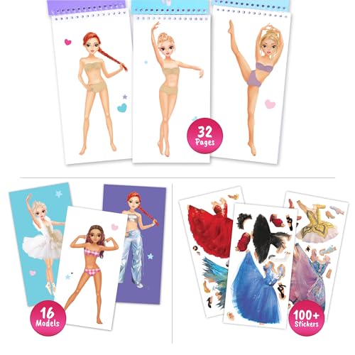 BSCOOL Sticker Dress-Up Dancers. Sticker Activity Book for Kids. Learn Girls Fashion Design, Dancer Poses with Sticker, and Guide for Kids 5 and up. Girls Fashion Paper Dolls Dress up Games - Image 3
