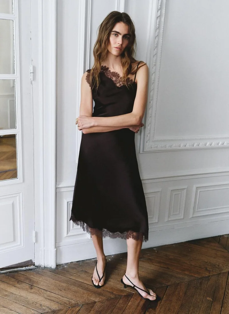 مانجو Asymmetrical satin lace dress