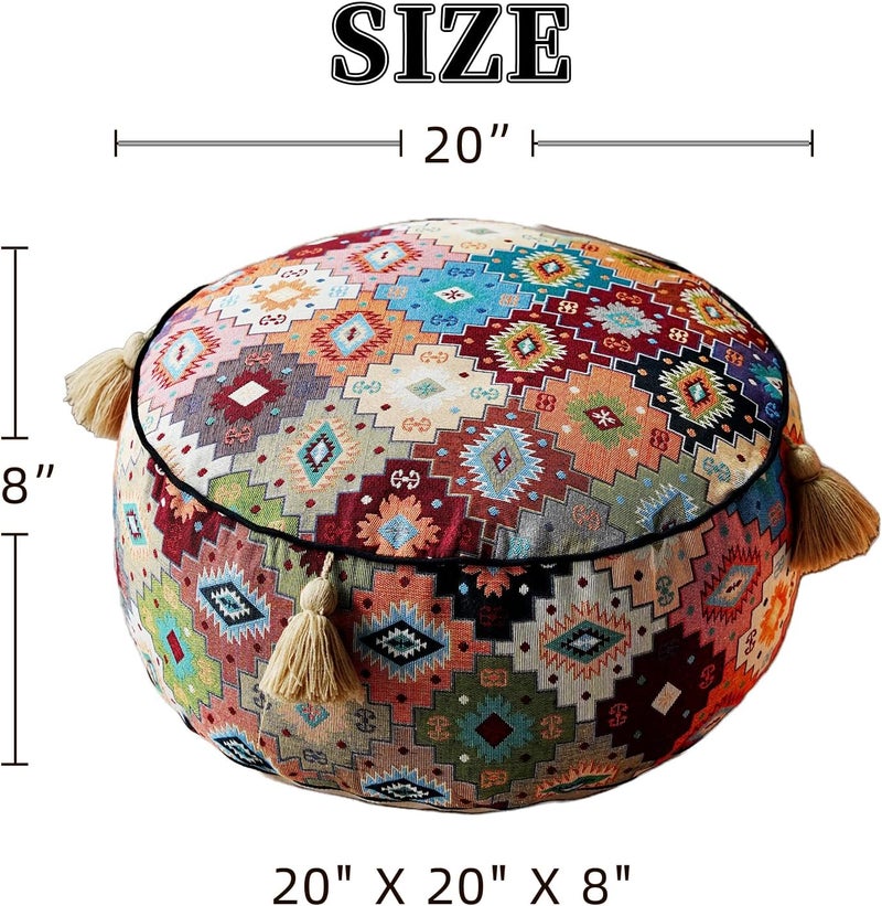 Artbloss Boho Unstuffed Pouf Cover Ottoman Footrest Indian Mexcian Foot Stool Floor Bean Bag Floor Chair Storage for Living Room Bedroom Decor (Boho Plaid, Round) - Image 2