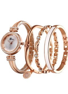 Ladies Analog Watch with 3 Bracelets - Rose Gold