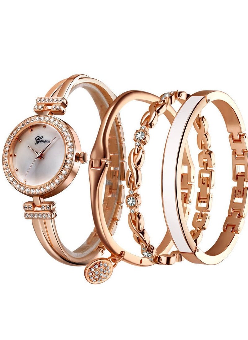 Ginave - Ladies Analog Watch with 3 Bracelets - Rose Gold - Image 1