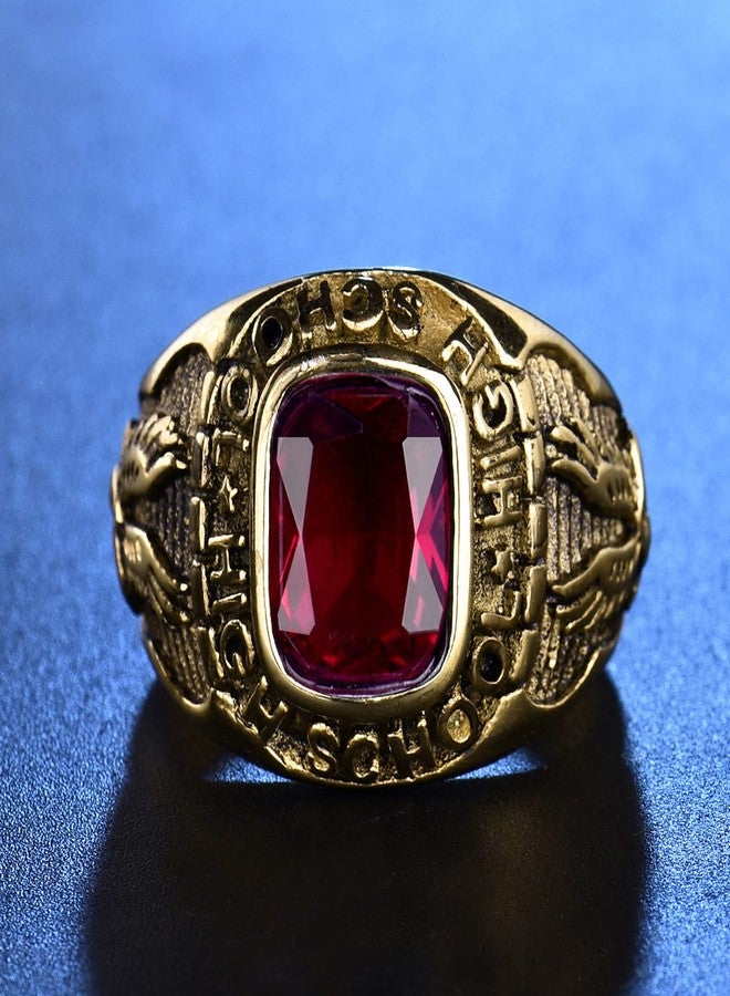 MASOP Vintage Red Stone Stainless Steel Mens Rings High School Flying Eagle Size 8 - Image 3