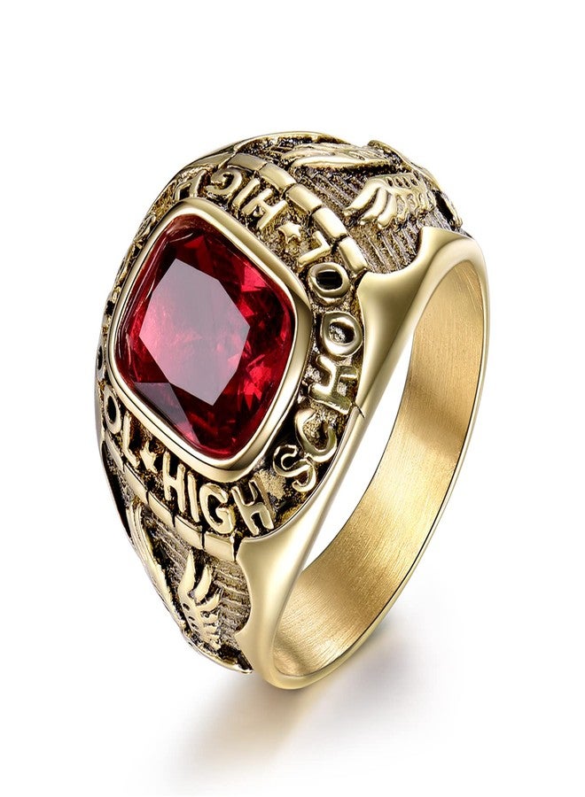 MASOP Vintage Red Stone Stainless Steel Mens Rings High School Flying Eagle Size 8 - Image 1