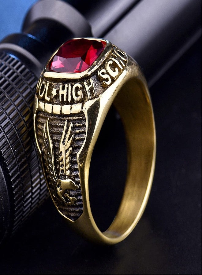 MASOP Vintage Red Stone Stainless Steel Mens Rings High School Flying Eagle Size 8 - Image 5