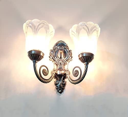 SINOMAN Wall Lights for Home Decoration | Classic Antique Wall Sconce with Dual Glass Lamps | Elegant 2-Light Decorative Wall Fixture for Living Room & Bedroom | Vintage Metal Wall Light (with Bulb) - Image 2