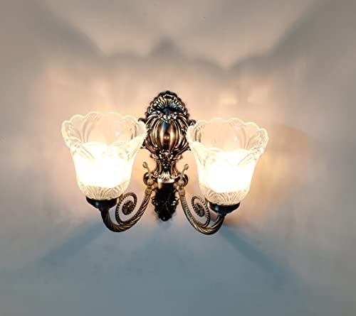 SINOMAN Wall Lights for Home Decoration | Classic Antique Wall Sconce with Dual Glass Lamps | Elegant 2-Light Decorative Wall Fixture for Living Room & Bedroom | Vintage Metal Wall Light (with Bulb) - Image 3