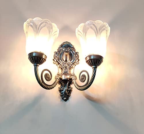 SINOMAN Wall Lights for Home Decoration | Classic Antique Wall Sconce with Dual Glass Lamps | Elegant 2-Light Decorative Wall Fixture for Living Room & Bedroom | Vintage Metal Wall Light (with Bulb) - Image 4