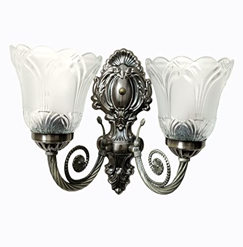 SINOMAN Wall Lights for Home Decoration | Classic Antique Wall Sconce with Dual Glass Lamps | Elegant 2-Light Decorative Wall Fixture for Living Room & Bedroom | Vintage Metal Wall Light (with Bulb) - Image 5