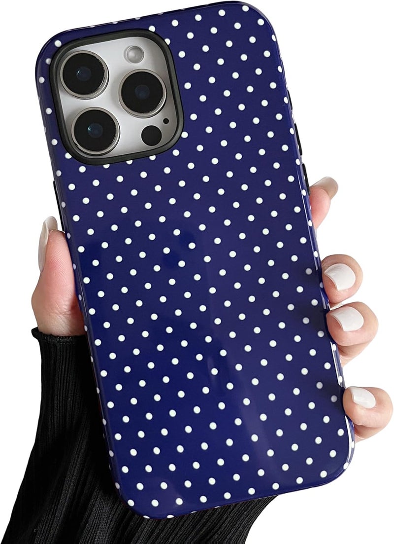 حافظة مغناطيسية من لهاتف iPhone 15 Pro، بتصميم نقاط متناثرة جميل، مناسبة للفتيات والنساء، تتوافق مع خاصية Magsafe، غطاء واقي صلب من البلاستيك الخالي من الرصاص (PC) مع طبقة ناعمة من TPU، لهاتف iPhone 15 – اللون الأزرق البحري. - Image 1