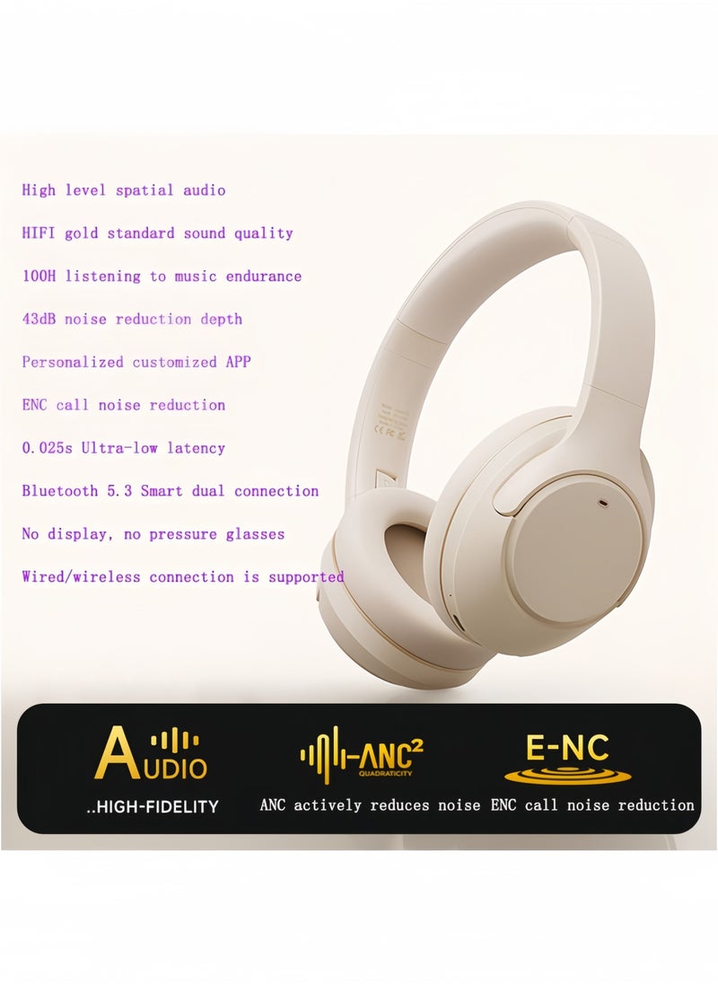 Picun Premium Over-Ear Wireless Headphones ANC 43dB Noise Cancelling Bluetooth 5.3 with Hi-Res Audio 0.025s Ultra-Low Latency & Smart APP Control for Home Office Travel White  - Image 2