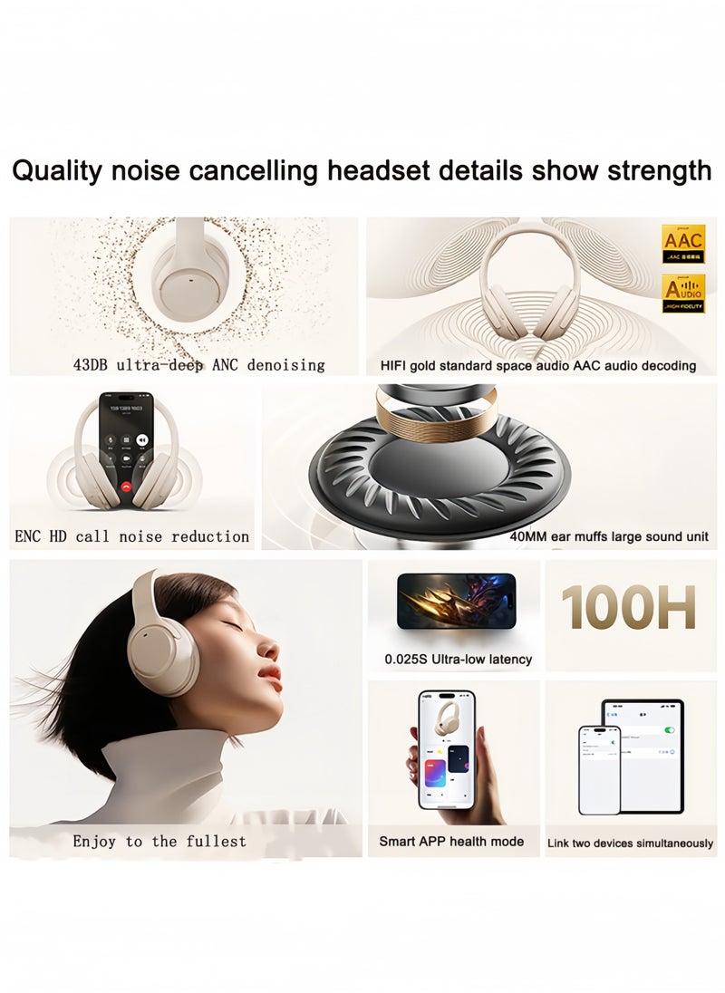 Picun Premium Over-Ear Wireless Headphones ANC 43dB Noise Cancelling Bluetooth 5.3 with Hi-Res Audio 0.025s Ultra-Low Latency & Smart APP Control for Home Office Travel White  - Image 5