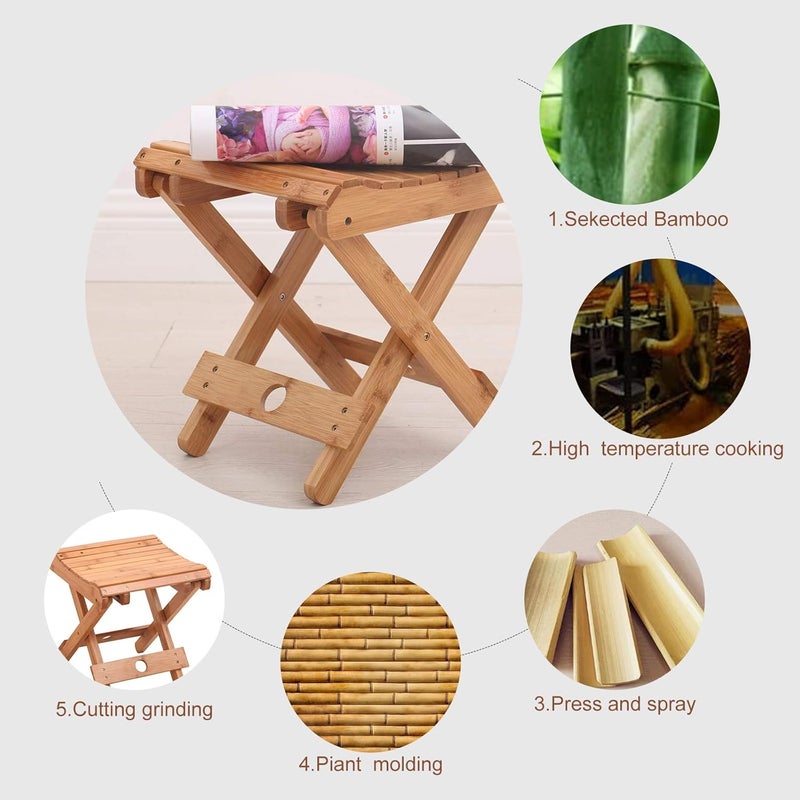 Garwarm Bamboo Folding Stool for Shaving Shower Foot Rest, Home Portable Folding Shower Seat, Small Stool Chair Folding Chairs for Bathroom, Fully Assembled 31cm Height - Image 5