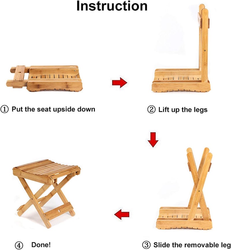 Garwarm Bamboo Folding Stool for Shaving Shower Foot Rest, Home Portable Folding Shower Seat, Small Stool Chair Folding Chairs for Bathroom, Fully Assembled 31cm Height - Image 4