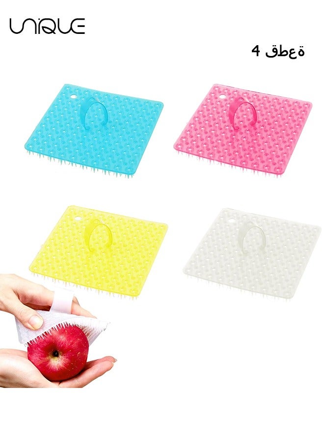 Unique 4 PCS Multifunctional Vegetable Brush, Silicone Fruit and Vegetable Cleaning Brush with Handle, Multi-Functional Kitchen Cleaning Tools Fruit Scrubber - Image 1