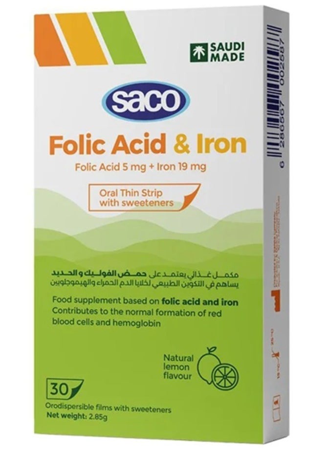 Saco Vitamin Folic Acid and Iron Saco Slices Soluble with Natural Lemon Flavor 30 Slices  - Image 1