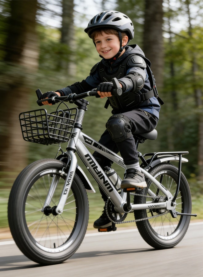 Sandinrayli Kids Bike 18 Inch, Mountain Bike 7 Speed Bicycle with Passengers Rear Seat Adjustable Seat and Basket, Bike for 4-8 Years Boys and Girls (Silver) - Image 3