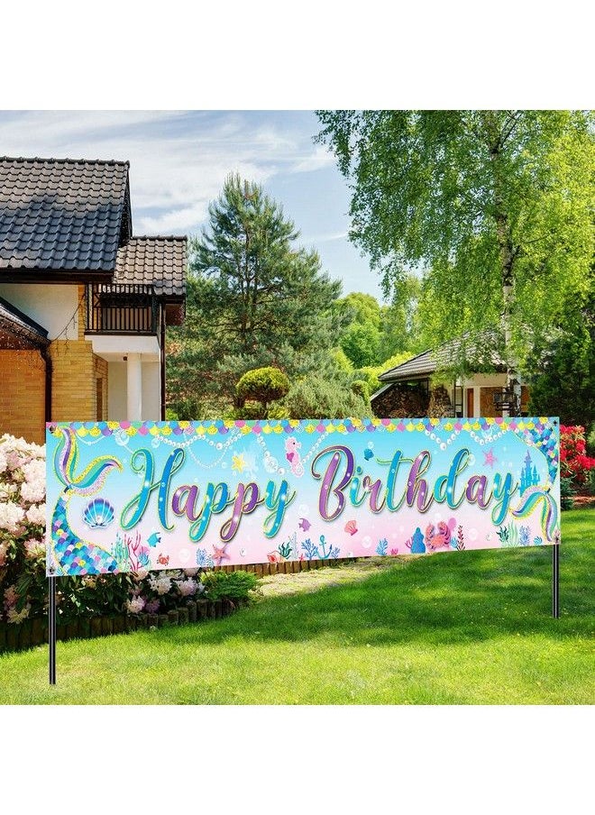 Tatuo Mermaid Banner Mermaid Happy Birthday Banner Under The Sea Girls Princess Party Decorations Background Photo Large Mermaid Glitter Banner For Birthday Party Supplies  - Image 1