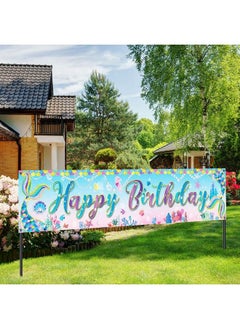 Tatuo Mermaid Banner Mermaid Happy Birthday Banner Under The Sea Girls Princess Party Decorations Background Photo Large Mermaid Glitter Banner For Birthday Party Supplies  - Image 2
