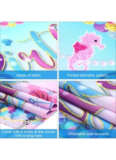 Tatuo Mermaid Banner Mermaid Happy Birthday Banner Under The Sea Girls Princess Party Decorations Background Photo Large Mermaid Glitter Banner For Birthday Party Supplies  - Image 4