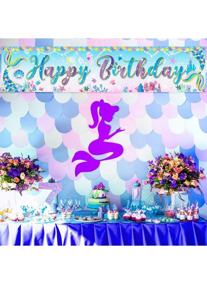 Tatuo Mermaid Banner Mermaid Happy Birthday Banner Under The Sea Girls Princess Party Decorations Background Photo Large Mermaid Glitter Banner For Birthday Party Supplies  - Image 5