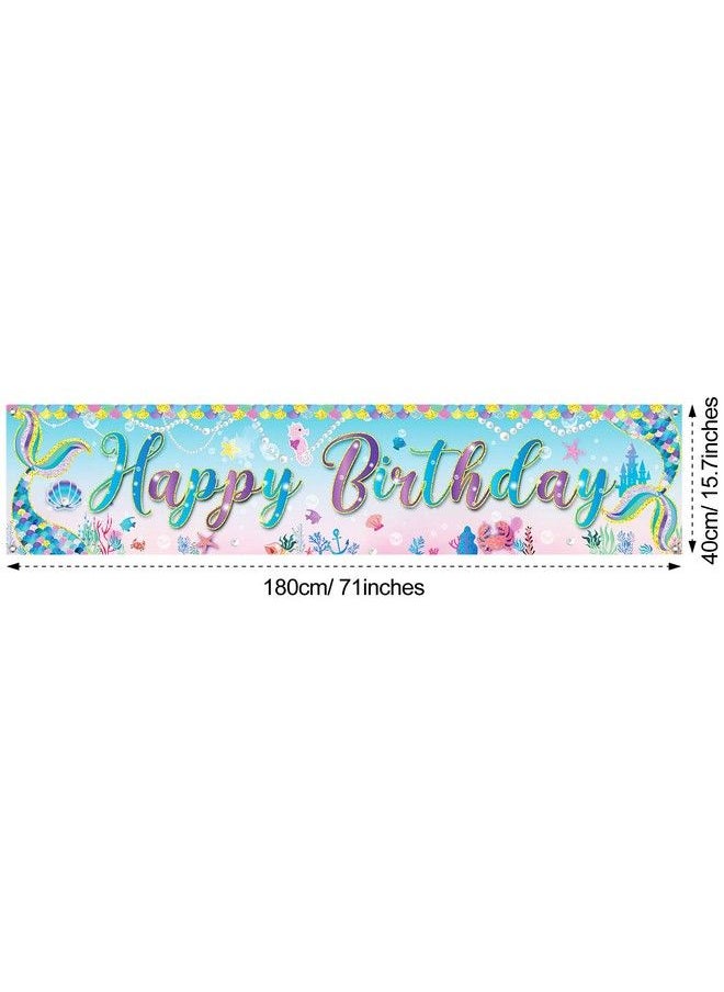 Tatuo Mermaid Banner Mermaid Happy Birthday Banner Under The Sea Girls Princess Party Decorations Background Photo Large Mermaid Glitter Banner For Birthday Party Supplies  - Image 3