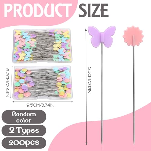 Fteven 200PCS Sewing Pins Flat Head Straight Pins Kits, Head Sewing Supplies Quilting Pins, Flower Head Sewing Pins for Fabric with Storage Boxes for Sewing DIY Projects Dressmaker Decoration - Image 2