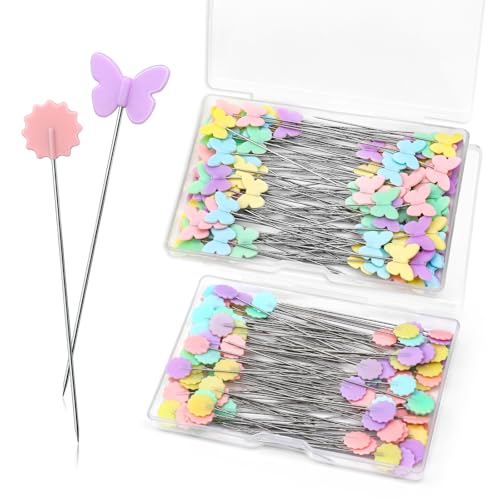 Fteven 200PCS Sewing Pins Flat Head Straight Pins Kits, Head Sewing Supplies Quilting Pins, Flower Head Sewing Pins for Fabric with Storage Boxes for Sewing DIY Projects Dressmaker Decoration - Image 1