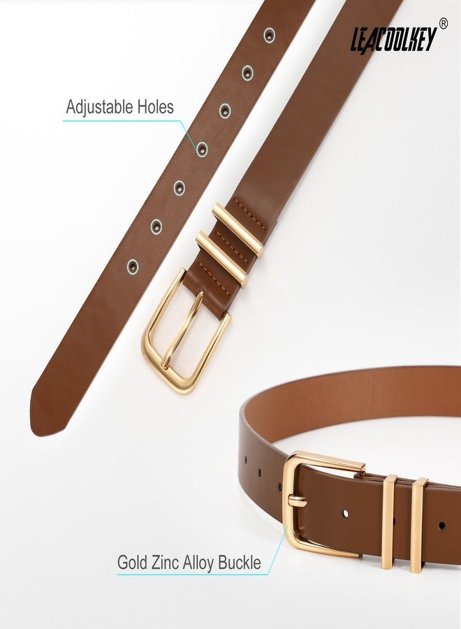 LEACOOLKEY 3 Pack Women's Leather Belts for Jeans Dress Pants Fashion Ladies Leather Belts with Gold Buckle - Image 3
