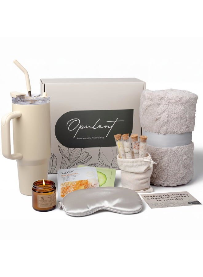 Opulent Care Package for Women - Luxury Self Care Gifts for Women | Includes Cozy Blanket, 40oz Tumbler, Candle, Bath Salts - Unique Birthday Box for Her - Get Well Soon Basket and Hug in a Box - Image 1