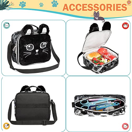 Meetbelify Kids Rolling Backpack for Girls Cute Sequin Cat Backpacks with Wheels for Elementary Students with Lunch Box for Girls - Image 5