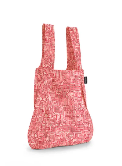 notabag Hello World Bag | Multi-functional Bag, Turns into BackPack, Spacious, Fashionable, Foldable into Pouch, Washable, Eco-Friendly, Holds up to 15kg, for Daily Use, Shopping Bag - Rose/Red
