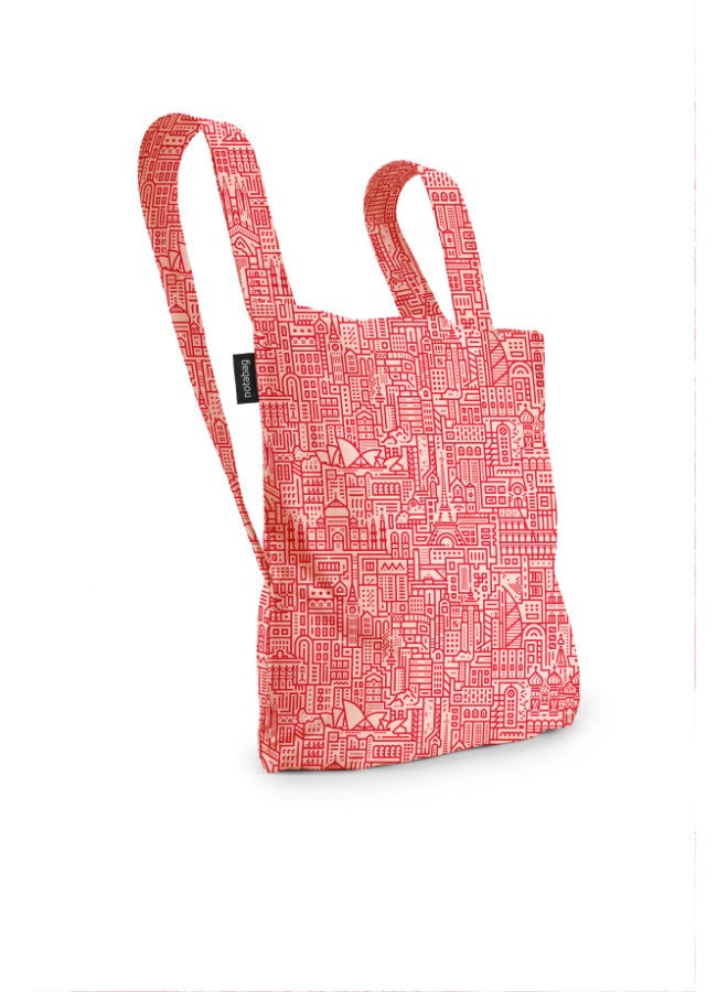 notabag Hello World Bag | Multi-functional Bag, Turns into BackPack, Spacious, Fashionable, Foldable into Pouch, Washable, Eco-Friendly, Holds up to 15kg, for Daily Use, Shopping Bag - Rose/Red  - Image 2