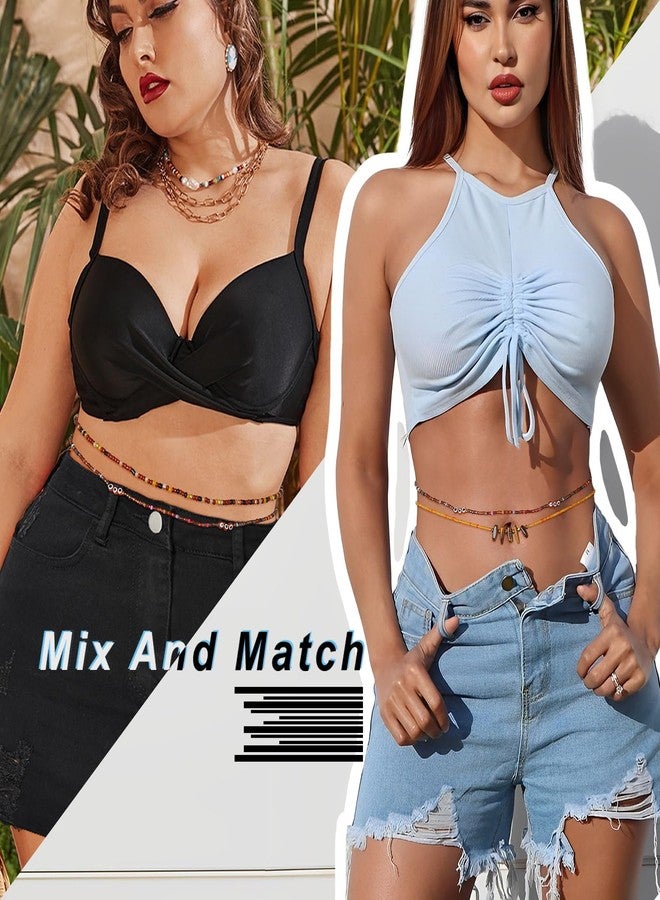 ELABEST 50” Tie-on African Waist Beads for Women Non Stretching 8Pcs Belly Beads Plus Size Colorful Handmade Beaded Waist Jewelry Accessories Body Chain(Brown) - Image 2