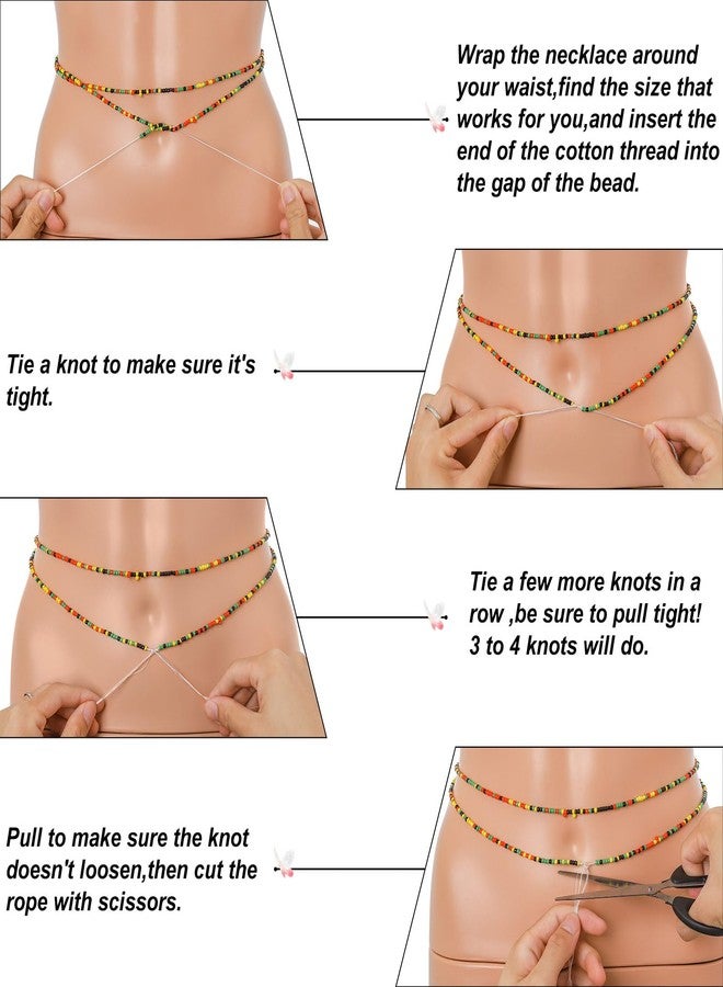 ELABEST 50” Tie-on African Waist Beads for Women Non Stretching 8Pcs Belly Beads Plus Size Colorful Handmade Beaded Waist Jewelry Accessories Body Chain(Brown) - Image 4