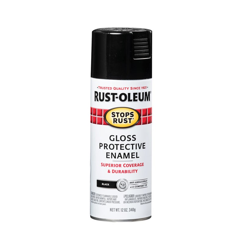 Rust-Oleum 7779830 Stops Rust Spray Paint, 12 oz, Gloss Black - Image 1