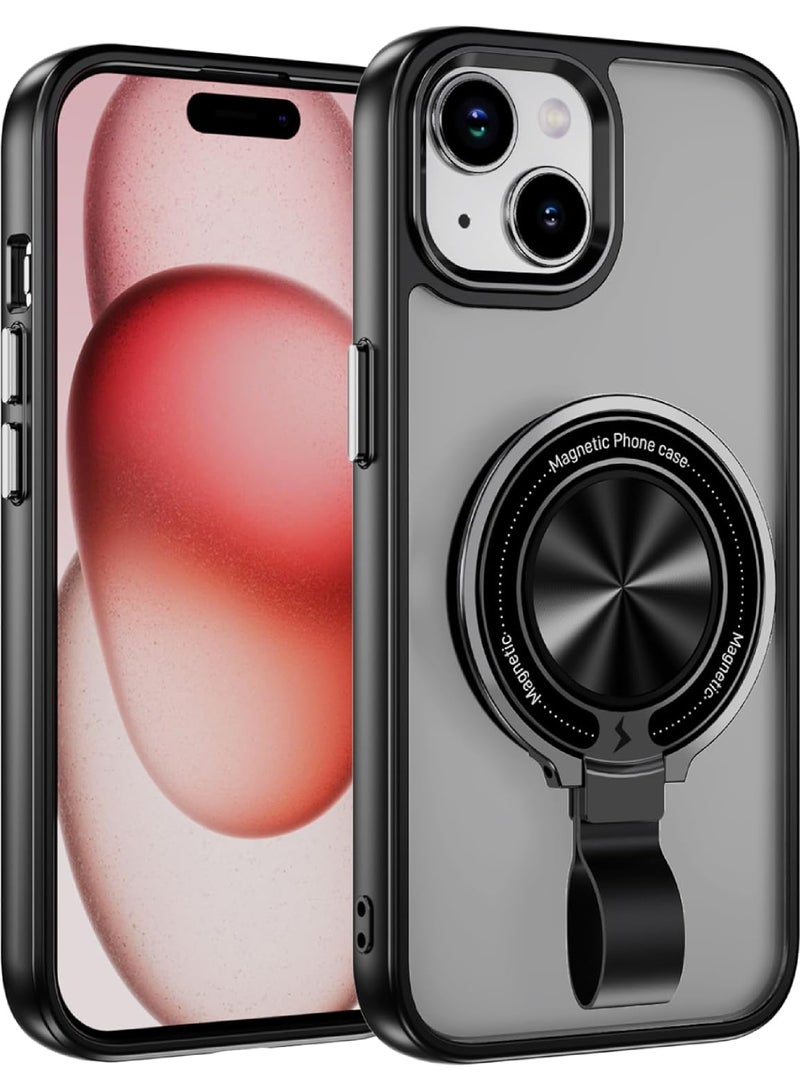 روك بو حافظة حلقية مغناطيسية لهاتف iPhone 15 [متوافقة مع شحن MagSafe] حامل بمقبض قابل للدوران 360 درجة بمسند نحيف ومقاوم للانزلاق ومقاوم للصدمات لهاتف iPhone 15 6.1 بوصة - Image 1