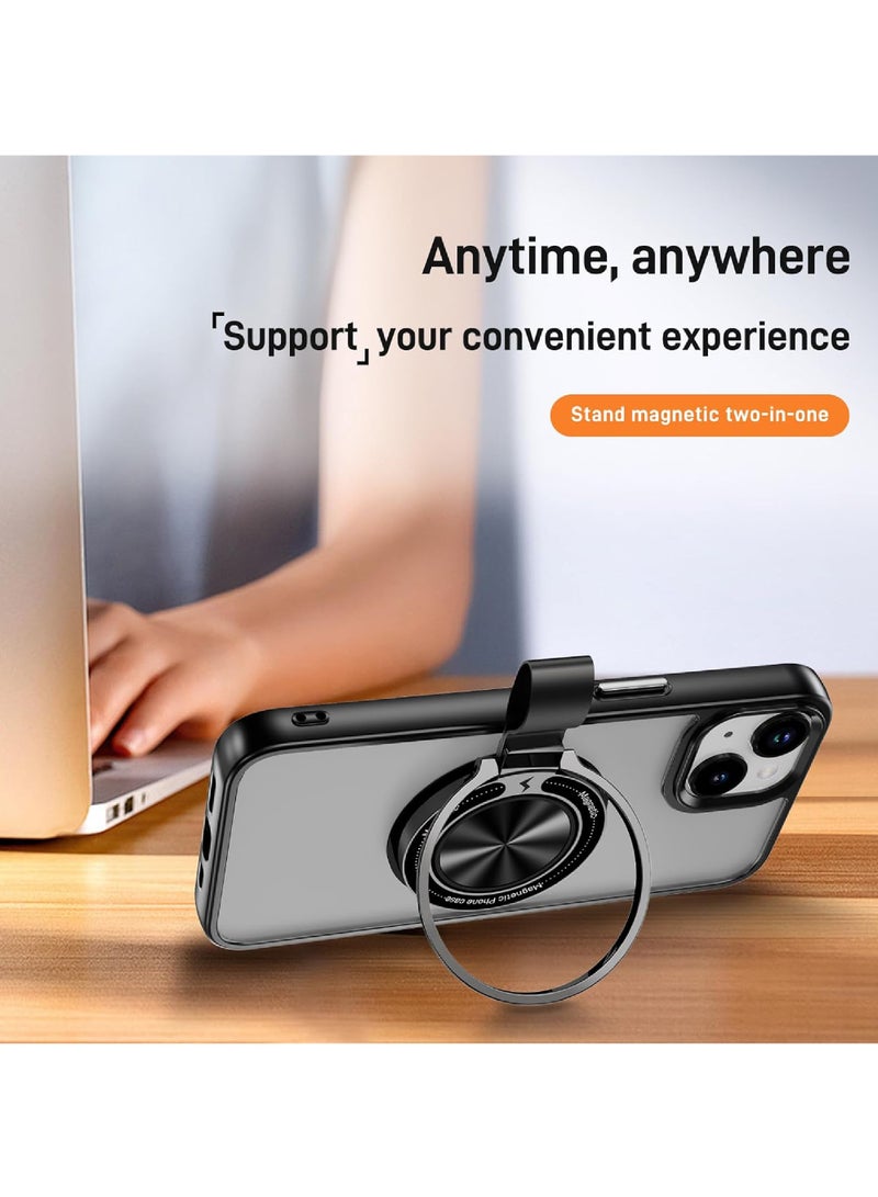 روك بو حافظة حلقية مغناطيسية لهاتف iPhone 15 [متوافقة مع شحن MagSafe] حامل بمقبض قابل للدوران 360 درجة بمسند نحيف ومقاوم للانزلاق ومقاوم للصدمات لهاتف iPhone 15 6.1 بوصة - Image 4