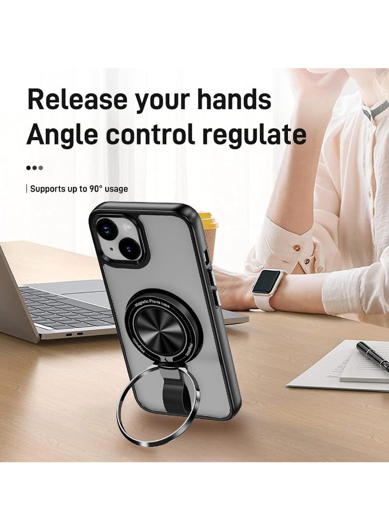 روك بو حافظة حلقية مغناطيسية لهاتف iPhone 15 [متوافقة مع شحن MagSafe] حامل بمقبض قابل للدوران 360 درجة بمسند نحيف ومقاوم للانزلاق ومقاوم للصدمات لهاتف iPhone 15 6.1 بوصة - Image 5