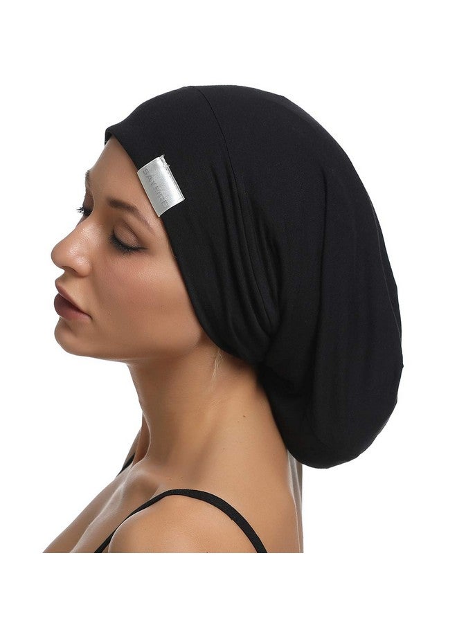 SAYMRE Satin Lined Bonnet Silky Hair Wrap Large Sleep Cap - Adjustable Beanie Slouchy Hats Bonnets For Women Curly Long Hair (X-Large, Pure Black)  - Image 1