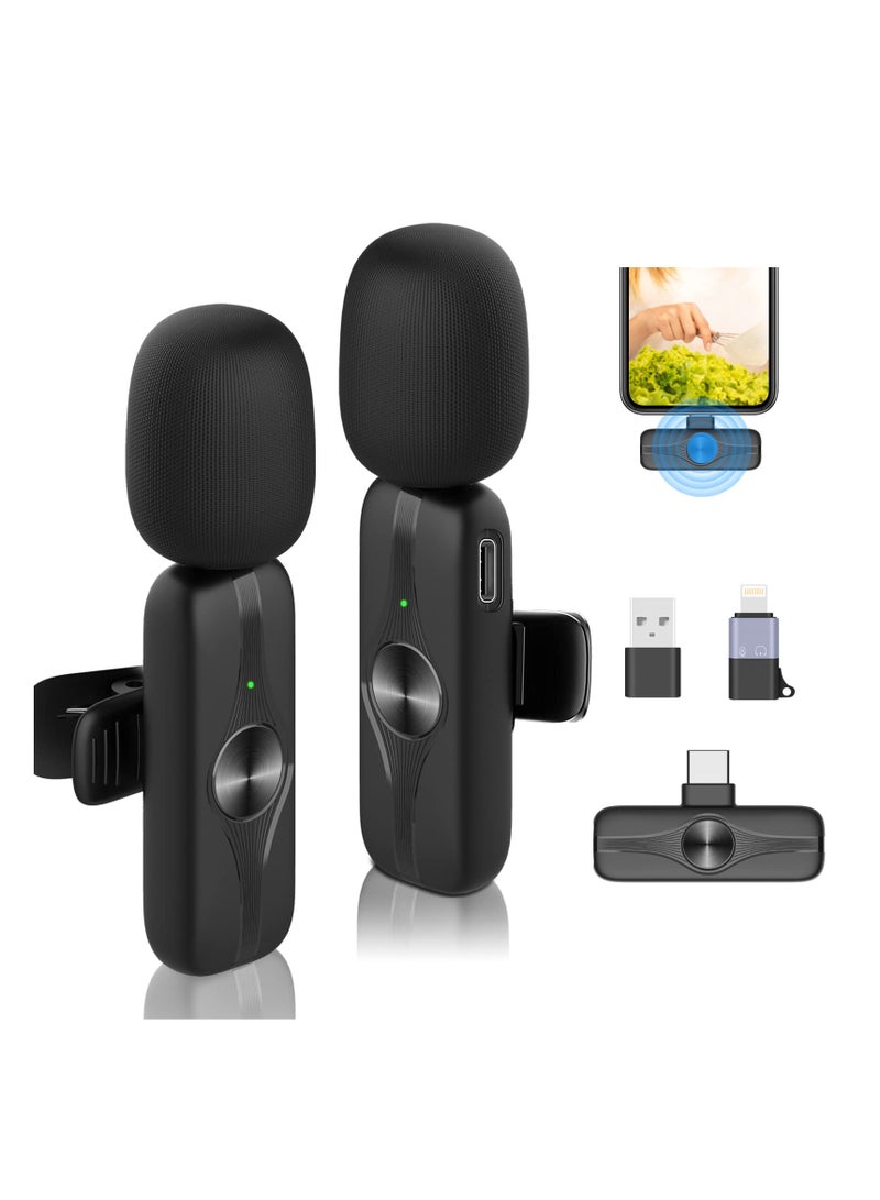 SYOSI Wireless Lavalier Microphone, 2 Pack Plug-Play Wireless Mics for iPhone Android Laptop, 2.4G Ultra-Low Delay Built-In Noise Reduction Chip - Image 1